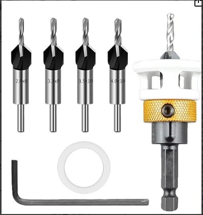 Tyafzzn 4 Tlg Kegelsenker-Bohrer-Set, Bohrsenker Klingendurchmesser 8 mm, Bohrsenker mit Tiefenanschlag, Vorbohrer mit Senkerb, Präzise Bohrungen, für Holzverarbeitung von Tyafzzn