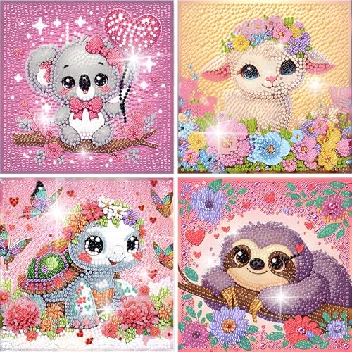 4 Stück Tiere Diamond Painting 15x15 CM, 5D Diamond Painting Bilder Tiere, Diamond Painting Kinder, DIY Diamond Painting Tiere, 5D Diamant Malerei Set, Diamant Painting Tiere für Jungen Mädchen von Tyanlenr