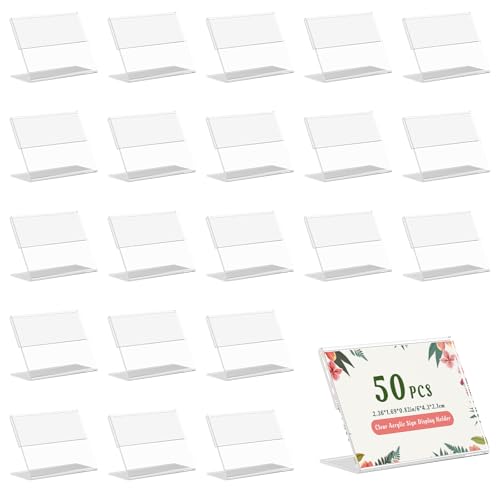 50 PCS Transparenter Vertical Acryl Etikettenhalter, Klarer Acryl Aufsteller Etikettenhalter Mini Preisschilder Aufsteller Namenskarten Displayhalter für Geschäfte Supermärkte Büros, 6 * 4.3 * 2.1 CM von Tyanlenr