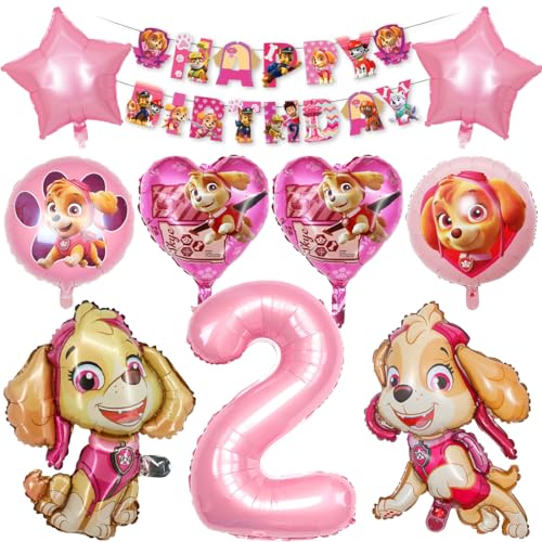 Hund Luftballon Geburtstag Deko 2 Jahre, Kinder Geburtstagsdeko Rosa, Dog Deko Kindergeburtstag für 2 Jahre Mädchen, Folienballons mit Happy Birthday Banner 2. Geburtstag Partydeko von Tydeus