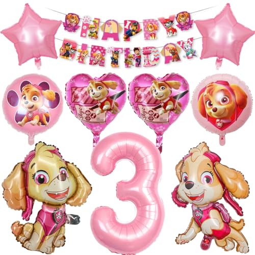 Hund Luftballon Geburtstag Deko 3 Jahre, Kinder Geburtstagsdeko Rosa, Dog Deko Kindergeburtstag für 3 Jahre Mädchen, Folienballons mit Happy Birthday Banner 3. Geburtstag Partydeko von Tydeus