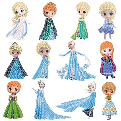 Tydeus Diamantmalerei Kinder, Diamond Painting Sticker, 12 Stück Diamond Painting Set, Blau Cartoon Mädchen Theme Diamant Malerei Kits, Crystal Diamond Painting für Erwachsene Kinder von Tydeus