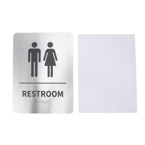 Badezimmerschilder, Unisex-Toiletten-Identifikationsschild, ADA erhöhte Braille Toiletten- und Badezimmertürschilder mit starkem Selbst, gebürstetes Aluminiumsilber von Tyenaza