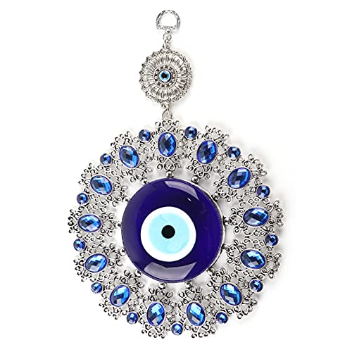 Türkischer böser Blick, Nazar Boncuk Boncugu Türkisch Blau Evil Eye Wandbehang 30cm Ornament Amulett Dekoration Home Decor Schutz Segen Geschenk Glasperlen Metall Anhänger für Haus und Büro von Tyenaza