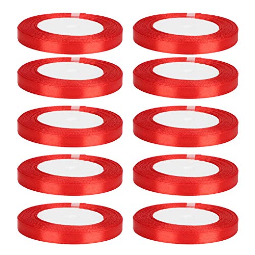 Tyenaza 10 Rollen Weihnachtsband-Set, 25 Yards Satinband 0,4 Zoll Breite, Verpackungsdekoration, Valentinsband für Weihnachtsgeschenk, Basteln, Party, Hochzeit (Rot) von Tyenaza