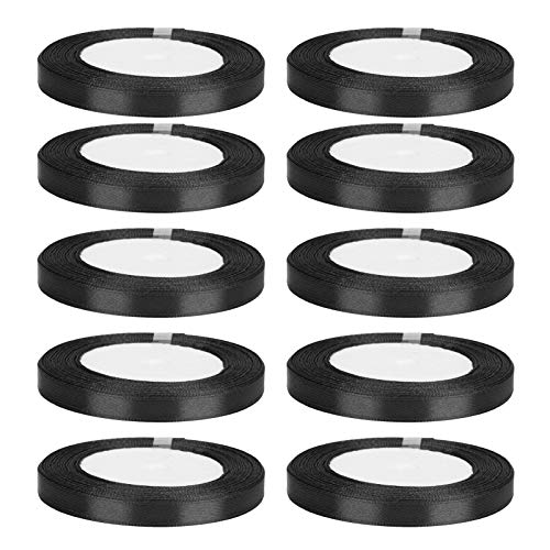 Tyenaza 10 Rollen Weihnachtsband-Set, 25 Yards Satinband 0,4 Zoll Breite, Verpackungsdekoration, Valentinsband für Weihnachtsgeschenk, Basteln, Party, Hochzeit (Schwarz) von Tyenaza