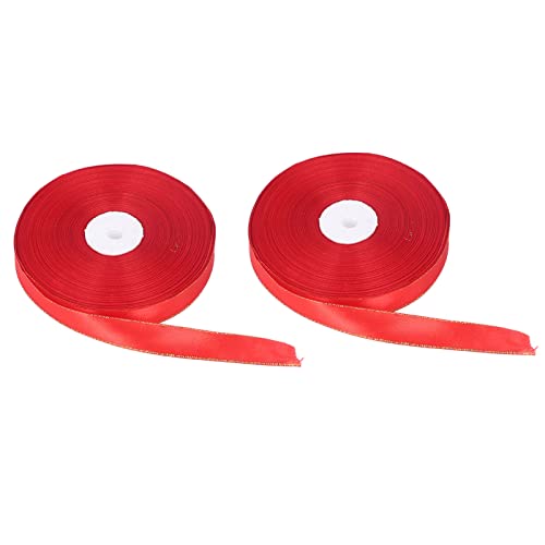 Tyenaza 2 Rollen Weihnachts-Satinband, 2 cm breit, goldfarbenes rotes Band, insgesamt 200 Yards, glänzendes, luxuriöses rotes Band, dünn, zum Verpacken von Geschenken, von Tyenaza