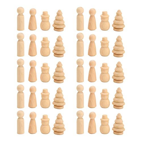 Tyenaza 40 Pcs Wooden Peg Dolls, Unfinished Smoother Edges Cute Shape DIY Christmas Tree Peg Dolls DIY Wood Xmas Tree Graffiti for Crafts Decoration Gifts von Tyenaza