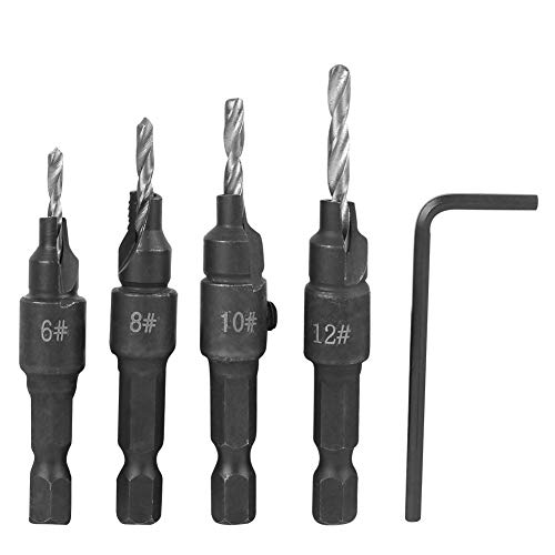 Tyenaza 4PCS Carbon Stahl-Bohrbit-Kit, 6-12# mit Sechskantschlüssel Holzbearbeitungswerkzeugzubehör von Tyenaza