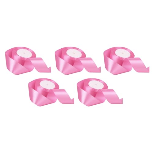 Tyenaza 5 Rollen Satinband, 4 cm, doppelseitiges Satinband, einfarbiges Stoff-Satinband für Blumenstraußverpackung, Hochzeitseinladung, Weihnachtsgeschenkverpackung, Brautsträuße (Deep Pink) von Tyenaza