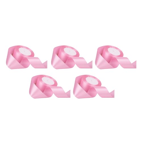 Tyenaza 5 Rollen Satinband, 4 cm, doppelseitiges Satinband, einfarbiges Stoff-Satinband für Blumenstraußverpackung, Hochzeitseinladung, Weihnachtsgeschenkverpackung, Brautsträuße (Pink) von Tyenaza