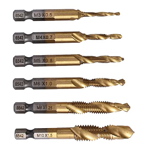 Tyenaza 6-teiliges Gewindebohrer-Set, Gewindebohrer, metrisches Gewindebohrer-Set, Schnellarbeitsstahl-Gewindebohrer-Set für Holz, Metall M3 M4 M5 M6 M8 M10 von Tyenaza