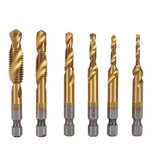 Tyenaza 6pcs Drill -Tap, 1/4in -Hex -Schaft -Spiralbit -Set -Kit zum Bohren des Klopfens (Ti Plated) von Tyenaza