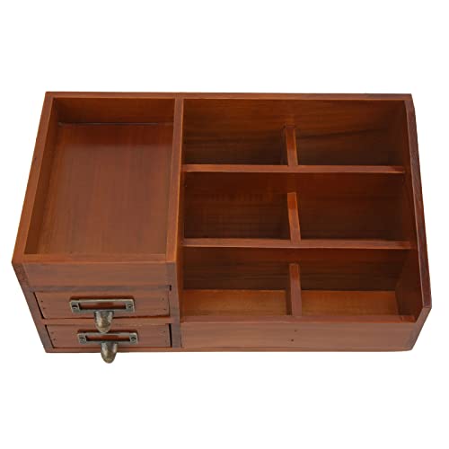 Retro Schubladenbox Holz, Retro Mini Kommode 2 Schubladen Make up Organizer Kommode, Holz Aufbewahrungsschrank, Schreibtisch, Kosmetik-Schublade für Home Office Desk von Tyenaza