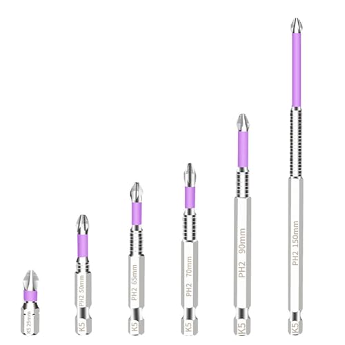 Tyenaza Schraubendreher-Bits, 6 Stück, rutschfest, hohe Härte, Schlagbits, hohe Torsion, starke Magnete, Bit für elektrische Handwerkzeuge von Tyenaza