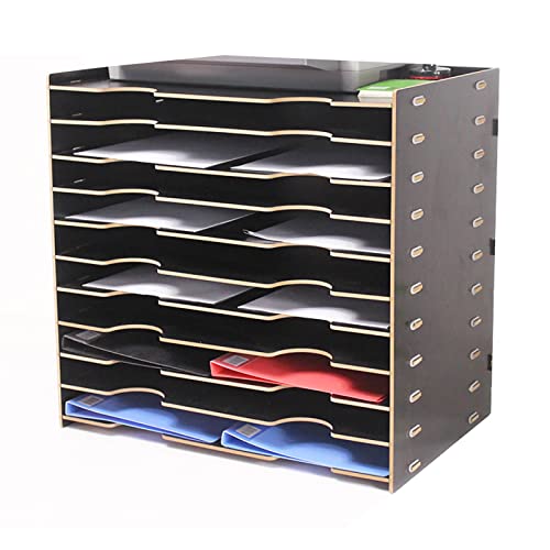 Tyewomiy A3-Papierablage –, Holz-Organizer, stapelbare Schreibtischablagen (Color : Golden Black, Size : 51.8x33x49CM) von Tyewomiy