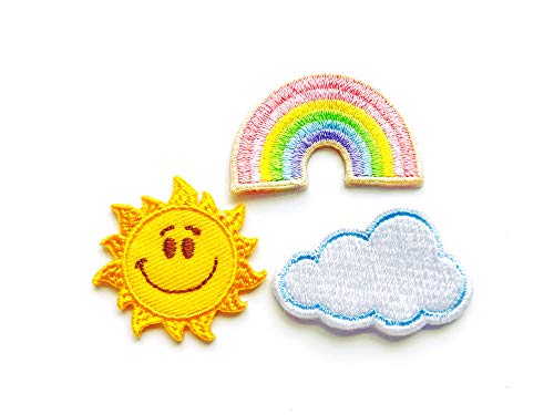 TH Set mit 3 kleinen kleinen kleinen Sonnenwolken und Regenbogen Pastell zum Aufnähen oder Aufbügeln bestickte Applikation Schild Patch Kleidung Kostüm von Tyga_Thai