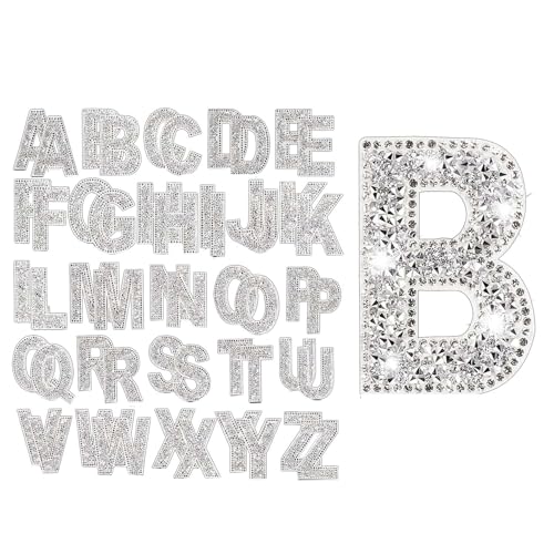 Tynmoel 52 Stück Glitzer Strass Alphabet Buchstaben Aufkleber Set 2,4 Harz Strass Bügelbuchstaben Glitzer Selbstklebendes A-Z Set Kit von Tynmoel