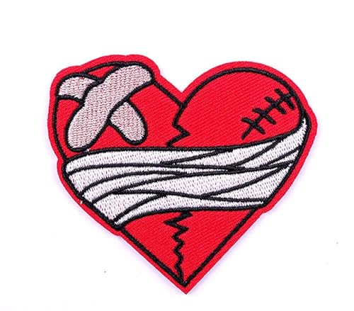 Broken Heart Patch Red Embroidered Applique, Iron On Sew Punk Style Shape Sticker Badge Decoration for Bags Jackets Jeans Clothes DIY Embroidered Appliqué Patches von TypoGrove