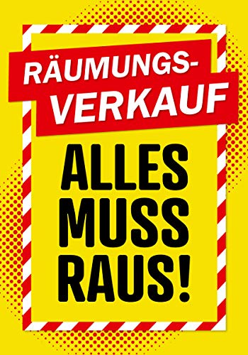 Räumungsverkauf Alles muss raus! 80 x 56 cm - Banner/Aufkleber wasserfest UV-beständig - Sale Aufkleber Rabatt Gelb (Gelb) von Typographus