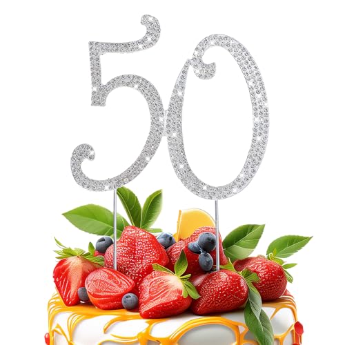 Tyqour Tortendeko 50 Geburtstag Frau Silber 50.Geburtstag Tortendeko Strass Cake Topper 50 Geburtstag, 50. Jahrestag Geburtstag Goldene Hochzeit Party Zubehör für Jungen Mädchen Mann Frau von Tyqour