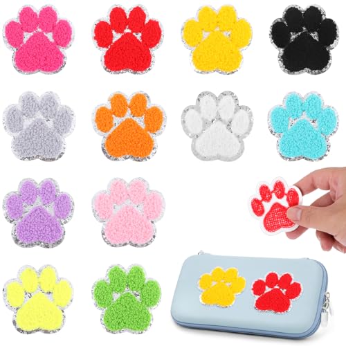 Tyqour 12 Stück Bügelflicken Hundepfoten Bunt Flicken zum Aufbügeln Hundepfote Patches Zum Aufbügeln Pfote zum Aufbügeln Bügelflicken Paw Print Patch Gold Edges, 6.2 x 5.9cm von Tyqour