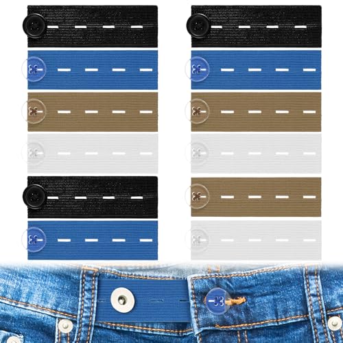 Tyqour 12 Stück Hosenbunderweiterung Knopf Taille, 8,5 x 2,3 cm Elastische Taillenverlängerungen, Bund-Expanders für Männer und Frauen, Knopfverlängerung für Jeans Röcke Hosen Umstandshose von Tyqour