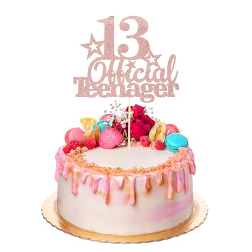 Tyqour 13.Geburtstag Tortendeko Roségold Official Teenager 13th Birthday Cupcake Toppers Gold 13 Happy Birthday Kuchen Deko, Glitter für 13. Geburtstag Kuchendeko Dekoration Mädchen Jungen von Tyqour