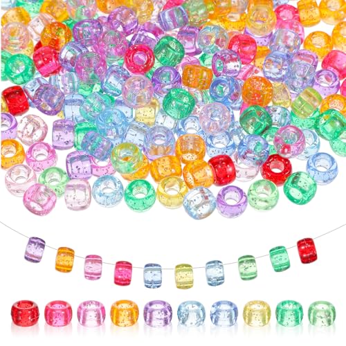 Tyqour 200 Stück Pony Beads Bunte Pony Perlen zum Auffädeln Große Loch 6x9mm Armbandperlen Perlen für Haarflechten Kunststoffperlen für Schmuck, Ketten, Haarflechten, Schlüsselanhänger, Basteln Tyqour 200 Stück Pony Beads Bunte Pony Perlen zum Auffädeln Große Loch 6x9mm Armbandperlen Perlen für Haarflechten Kunststoffperlen für Schmuck, Ketten, Haarflechten, Schlüsselanhänger, Basteln von Tyqour