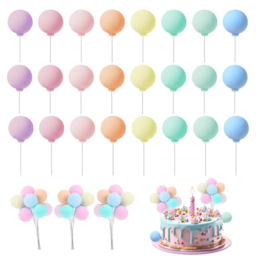 Tyqour 24 Stück Tortendeko Kugeln Kuchen Deko Kugeln DIY Mini Ballon Cupcake Einsatz Cake Topper Bunte Luftballons Cake Topper Geburtstag für Geburtstagsfeier Hochzeit Jahrestag Babyparty von Tyqour