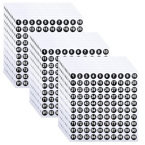 Tyqour 30 Blatt 1-100 Zahlen Aufkleber Sticker Klebezahlen 10mm Schwarz Klebezahlen Wetterfest Nummern Aufkleber, Fortlaufende Nummer Aufkleber für Inventarsortierung, Aufbewahrungsboxen,3000 Stück von Tyqour