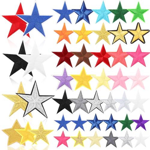 Tyqour 40 Stück Sterne Aufnäher zum Aufbügeln, Stern Bügelflicken, Selbstklebende Aufnäher, Mini Aufbügeln ügler Bügeleisen Patches DIY-Accessoires für T-Shirt Jeans Röcke Hüte Kleidung Reparaturen von Tyqour