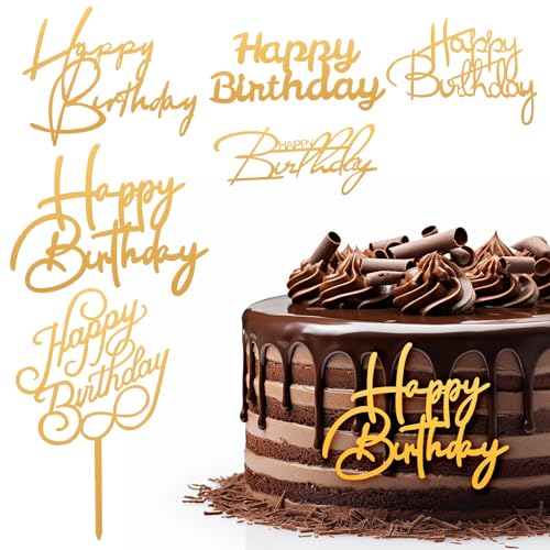 Tyqour 6 Stück Happy Birthday Cake Topper, Acryl Glitter Cupcake Topper, Kuchenaufsätze, Verschiedene Formen Cake Kuchendekoration für Mädchen, Kinder, Hochzeit, Mutter, Party Kuchen Desserts von Tyqour