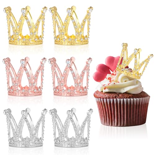 Tyqour 6 Stück Mini Crown Cake Topper Krone Tortenaufsatz Mini Krone Deko Kleine Krone Zubehör für Schmuck, Klein Gold Silber Kuchendekoration für Mädchen Braut Hochzeit Royal Thema Geburtstag Party von Tyqour