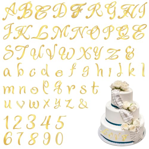 Tyqour 64 Stück Buchstaben Tortendeko, Gold Acryl Kuchen Deko Tortendeko Zahlen 0-9 und A-Z Großbuchstaben Kleinbuchstaben für Feier Geburtstag Hochzeit Jubiläum Party von Tyqour