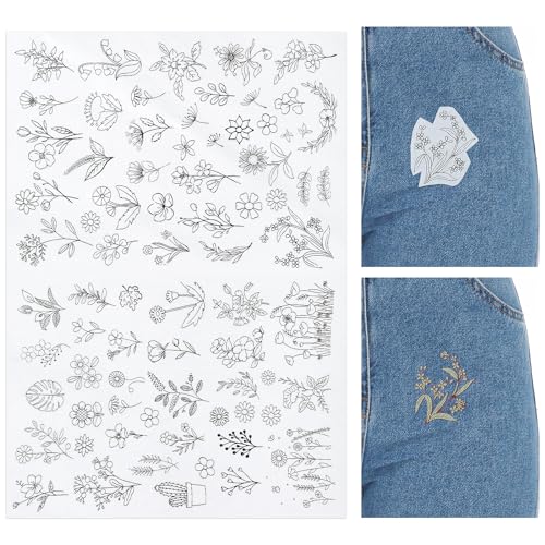 Tyqour 72 Stück Stickvorlagen Wasserlöslich Stabilisator Selbstklebend, Wasserlösliche Stickmuster, Blumen Stickvlie Wasserlöslich Sticktransferpapier für DIY Projekte Stickerei Tasche Kleidung Jeans von Tyqour