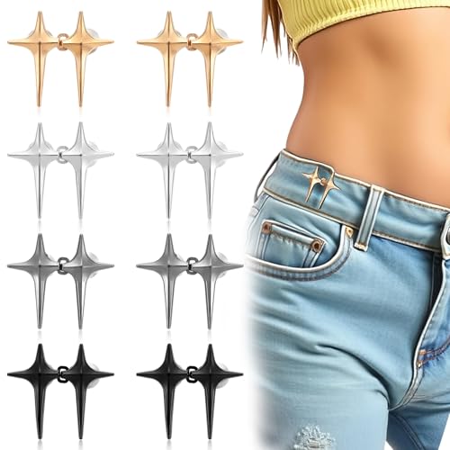 Tyqour 8 Paar Jeans Knöpfen Stifte Stern Hose Hosenbund Enger Machen Knöpfe Clips Einstellbar Taillenschnalle Straffung Taillenknöpfe Hosen Verkleinern Clip Waist Clip Taillen Knopf für Hosen von Tyqour