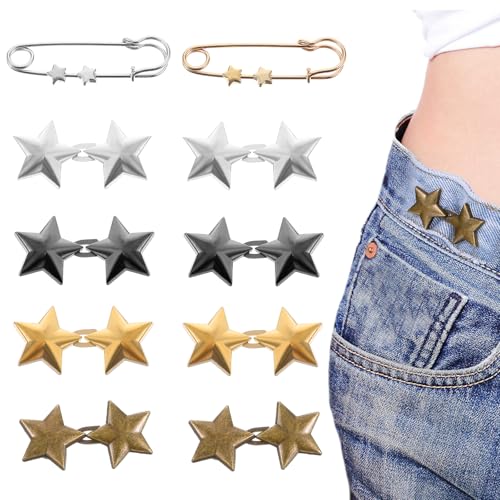 Tyqour Hosen-Taillenstraffer, verstellbarer Stern-Knopf für Jeans, abnehmbare Hosen-Clips zum Festziehen der Taille, kein Nähen, dekorative Taillenschnallen für lose Jeans, Hosen, Ärmel, Kleidung, von Tyqour