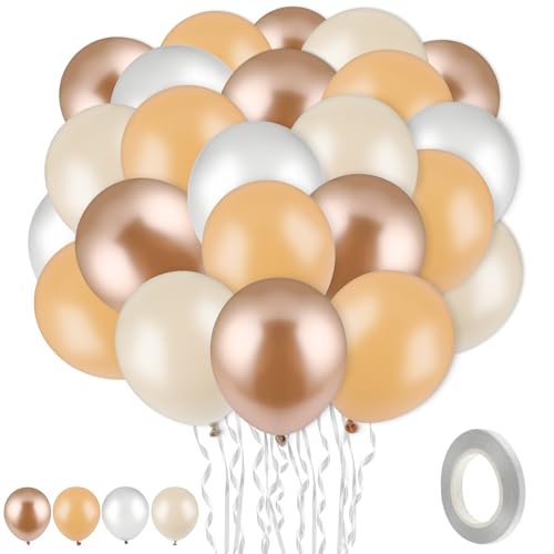 Tyqour 60 Stück Luftballons Geburtstag Beige, Helium Ballons Hochzeit, Retro Luftballons Beige Creme Apricot Gold Hochzeitsballons Latexballons für Mädchen, Jungen, Männer, Frauen von Tyqour