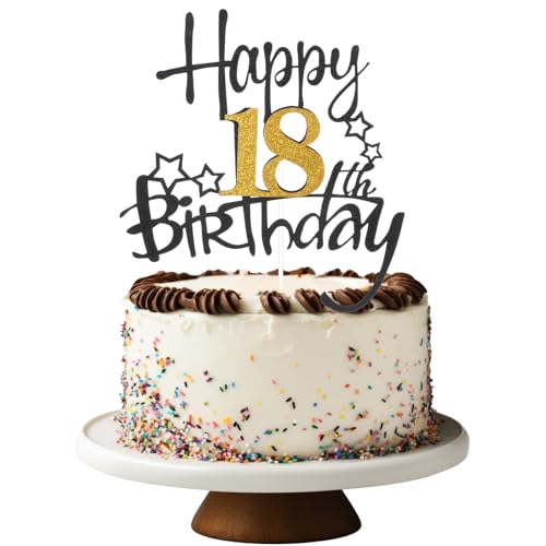 Tyqour Tortendeko 18 Geburtstag Junge Mädchen Happy 18th Birthday Tortendeko Sterne Gold Schwarz Kuchen Deko 18th Geburtstag Kuchendeko Cake Topper Tortenaufsätze für 18 Geburstagstorte Deko Tyqour Tortendeko 18 Geburtstag Junge Mädchen Happy 18th Birthday Tortendeko Sterne Gold Schwarz Kuchen Deko 18th Geburtstag Kuchendeko Cake Topper Tortenaufsätze für 18 Geburstagstorte Deko von Tyqour