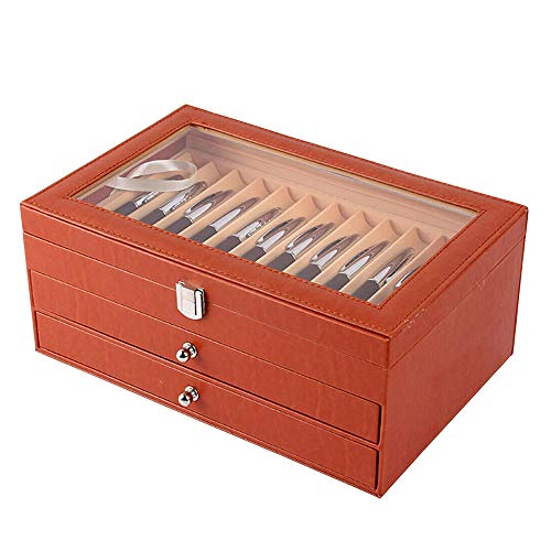 Stifthalterbox, 36 Fächer Füllfederhalter Organizer Box mit 3 Schichten, Veranstalter Aufbewahrungskiste mit Transparenter Deckel, Füllfederhalterbox für Zuhause, Büro, Schule (Orange) von Tyvotrend