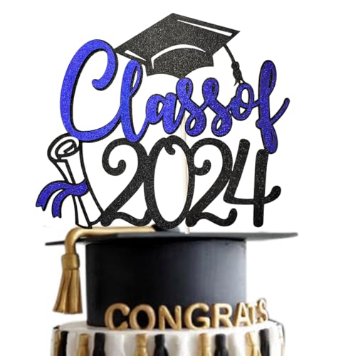 Tortenaufsatz 2022 – 2022 Graduation Dekorationen Schwarz und Blau, glitzernder High School oder College Graduate Cake Topper von TzTwodcaz