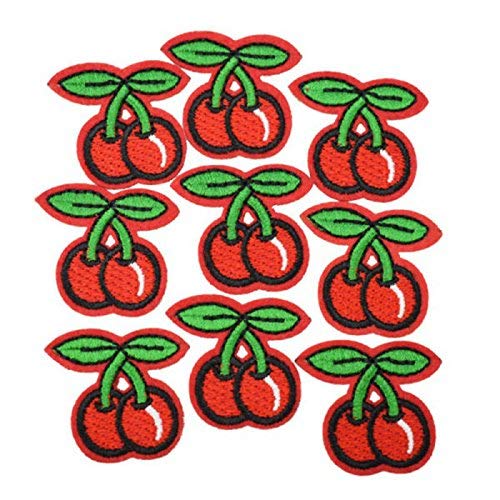 10 x Kleidung Applique Patches Rot Kirsche Stickerei Patches Aufnähen / Aufbügeln Abzeichen Motive DIY Nähzubehör für Kleidung Tasche Hut Hosen Dekoration bequem und umweltfreundlich von U-K