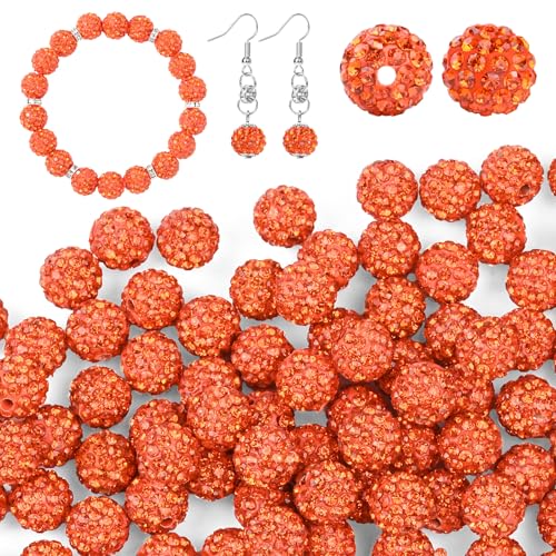 U-LIAN 100 Stück 10 mm Strass-Perlen, orange, glänzend, runde Discokugel-Perlen, Polymer-Ton, Strass, Perlen, runde Kristall-Diamantperlen für Armband, Halskette, Ohrringe, Schmuckherstellung von U-LIAN