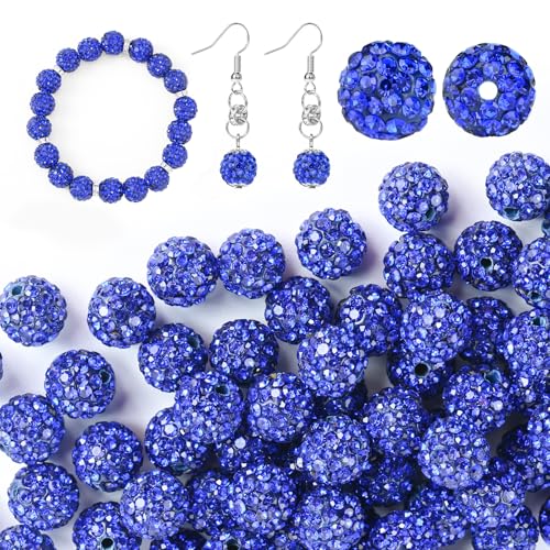 U-LIAN 100 Stück 10 mm Strassperlen, Saphirblau, glänzend, runde Discokugel-Perlen, Polymer-Ton, Strass, Perlen, runde Kristall-Diamantperlen für Armband, Halskette, Ohrringe, Schmuckherstellung von U-LIAN