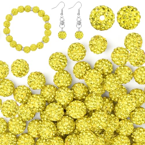 U-LIAN 100 Stück 10 mm Strassperlen, gelb, glänzend, runde Discokugel-Perlen, Polymer-Ton, Strass, Perlen, runde Kristall-Diamantperlen für Armband, Halskette, Ohrringe, Schmuckherstellung von U-LIAN