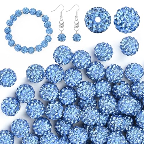 U-LIAN 100 Stück 10 mm Strassperlen, staubblau, glänzend, runde Discokugel-Perlen, Polymer-Ton, Strass, Perlen, runde Kristall-Diamantperlen für Armband, Halskette, Ohrringe, Schmuckherstellung von U-LIAN