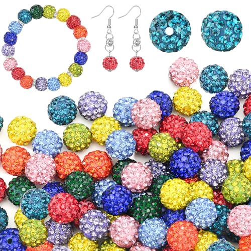 U-LIAN Mixtz Glitzer-Perlen, rund, Discokugel-Perlen, Polymer-Ton, Strass, runde Kristall-Diamantperlen für Armbänder, Halsketten, Ohrringe, Schmuckherstellung, 100 Stück von U-LIAN