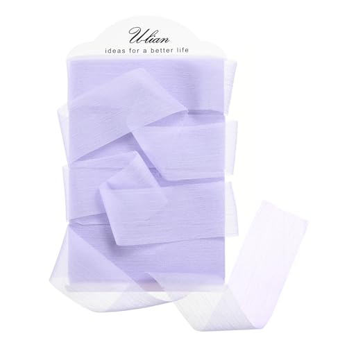 U-LIAN Violettes Chiffonband, 3,8 cm x 12 m, handgefertigt, Fransenband, Chiffon, seidenähnliches Band für Hochzeitseinladungen, Brautsträuße, Geschenke, Verpackungen, Bastelarbeiten von U-LIAN