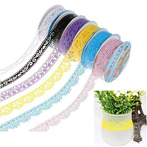 3 Stück Rolle dekoratives Klebeband, Spitze, Blume, transparent, Washi-Tape, Papier-Abdeckband für DIY, Handwerk, lila, weiß, grün, bequem und umweltfreundlich von U-M